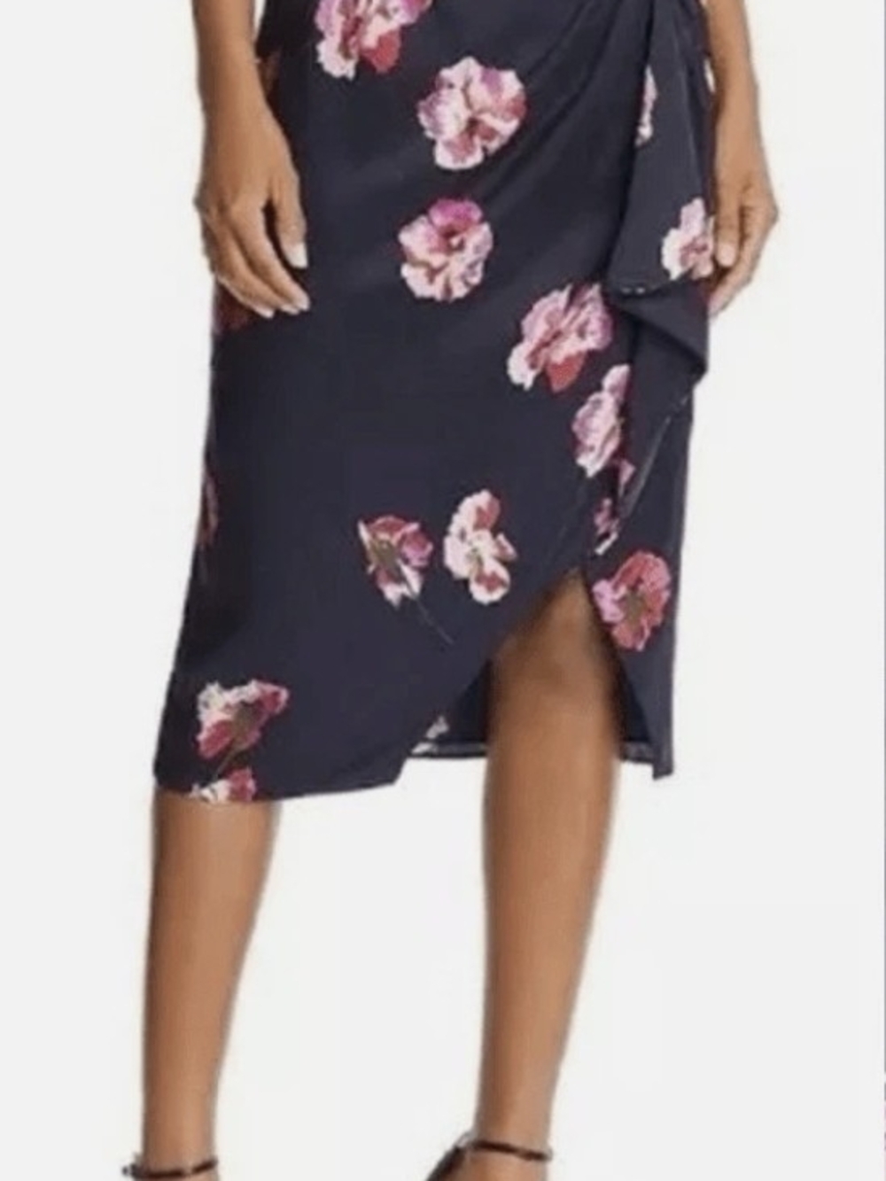 Joie Alphina Navy Pencil Skirt with Pink Floral Print